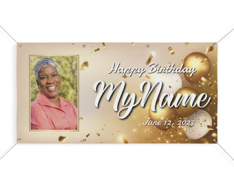 Custom Birthday Banner, Happy birthday banner personalized with your name, pre-design template