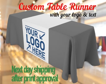 Custom Logo Table Runner | Custom table runner with your logo and message, craft fair table runner Multiple sizes and designs