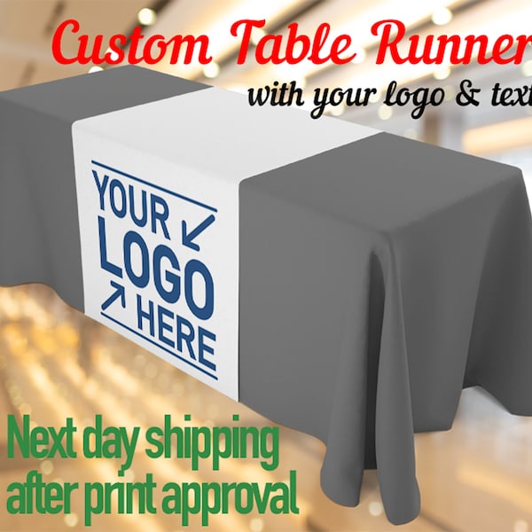 Custom Logo Table Runner | Custom table runner with your logo and message, craft fair table runner Multiple sizes and designs