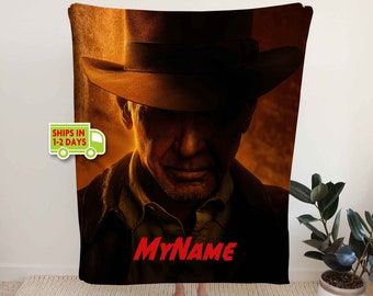 Indiana Jones Movie Poster blanket personalized with your name custom print fleece blanket or sherpa blanket