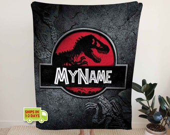 Dinosaur blanket personalized with your name custom print fleece blanket or sherpa blanket