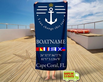 Boat towel, beach towel personalized with nautical flags name custom printed towel 30x60