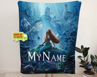 Personalized Little Mermaid Blanket - Custom Name - Inspired Design - Cozy Fleece & Sherpa Throws - Made in Florida