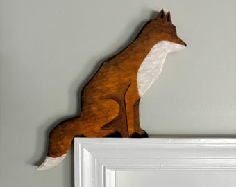 Giant Fox Door Topper Wooden Doorframe Topper Woodland Fox Home Decor Rustic Fox Door Topper