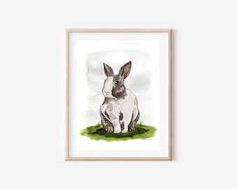 Bunny Painting Watercolor Rabbit Watercolor Painting Nursery Painting Gift For Mom Cute Animal Painting  Print titled "Spotted Bunny"