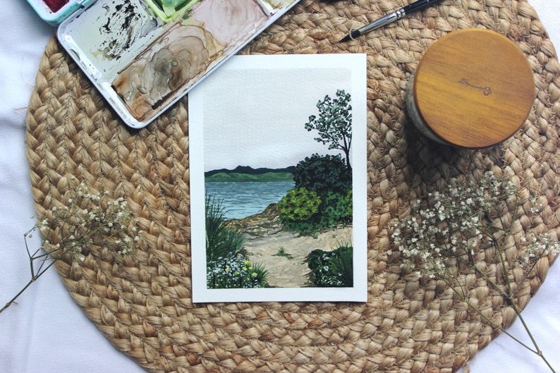 Landscape Gouache Painting Landscape Painting Nature Mountain Painting New Zealand Painting Gouache Print titled "New Zealand Landscape" immagine 3