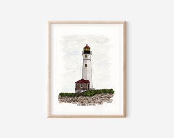 Lighthouse Painting Watercolor Michigan Lighthouse Watercolor Painting Housewarming Gift Watercolor Print titled "Crisp Point Lighthouse"