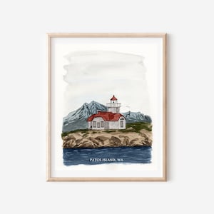 Lighthouse Painting Watercolor Washington Lighthouse Watercolor Painting House Decor Watercolor Print titled "Patos Island Lighthouse"