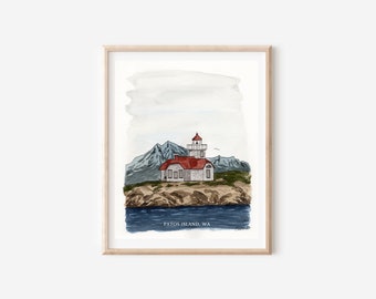 Lighthouse Painting Watercolor Washington Lighthouse Watercolor Painting House Decor Watercolor Print titled "Patos Island Lighthouse"