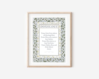 Watercolor Doxology Print Christian Watercolor Painting With Decretive Border Watercolor Christian Art