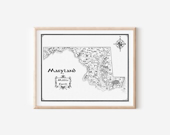 Maryland of Middle Earth Map 11x14 Print of Maryland State Middle Earth Themed Artwork of U.S. State
