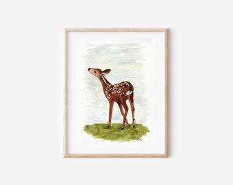 Deer Painting Watercolor Fawn Watercolor Painting Animal Painting Gift For Mom Animal Watercolor Painting Print titled "Curious Fawn"