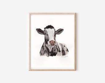Rustic Cow Painting Watercolor Farm Animal Rustic Watercolor Painting Farm Painting Gift For Mom Animal Watercolor Painting Print