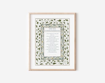 The Ten Commandments Print Biblical Art Christian Painting Ten Commandments Art Wall Decor Vintage Print Rustic Christian Art