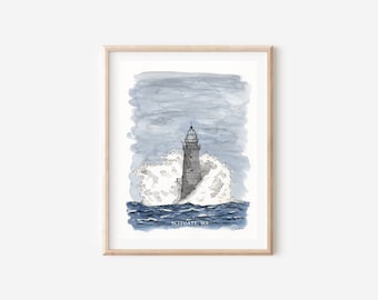 Lighthouse Painting Watercolor Boston Lighthouse Watercolor Painting Housewarming Gift Watercolor Print titled "Minot's Ledge Lighthouse"