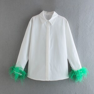 White Feather Trimmed Cotton Poplin 
