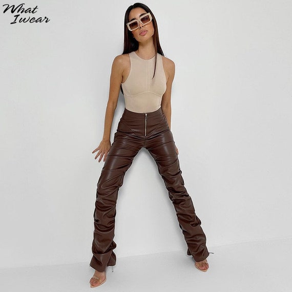 Vintage Faux PU Leather High Waist 