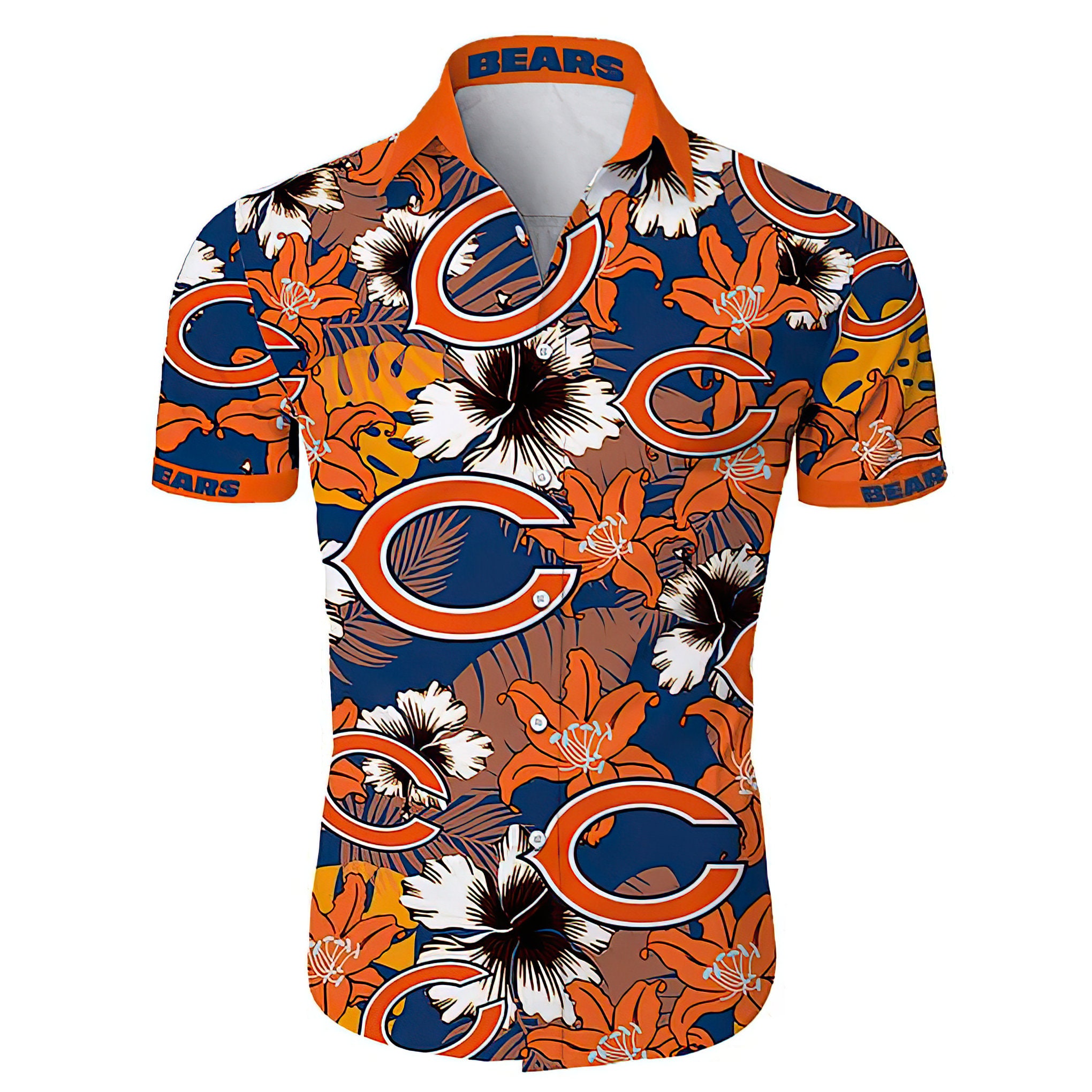 Chicago Bears NFL Hawaiian Shirt Tropical Flower Short Sleeve | Etsy