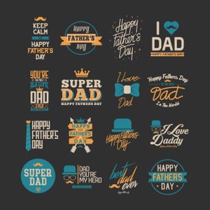 Puede incluir: Una colección de 12 tarjetas de felicitación coloridas para el Día del Padre con varios diseños y mensajes. Las tarjetas presentan ilustraciones de bigotes, pajaritas, sombreros y coronas. Algunos de los mensajes incluyen "Feliz Día del Padre", "Super papá", "Te amo papá" y "Eres el papá más increíble de todos los tiempos".