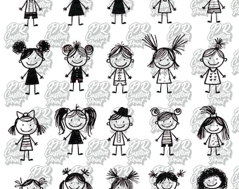 Cheerful Stick Figure Family Clipart Bundle - Digital Download