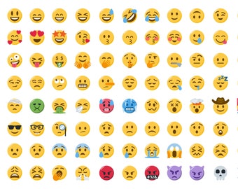 May include: A set of 80 yellow emoji faces with different expressions, including happy, sad, surprised, angry, and more.