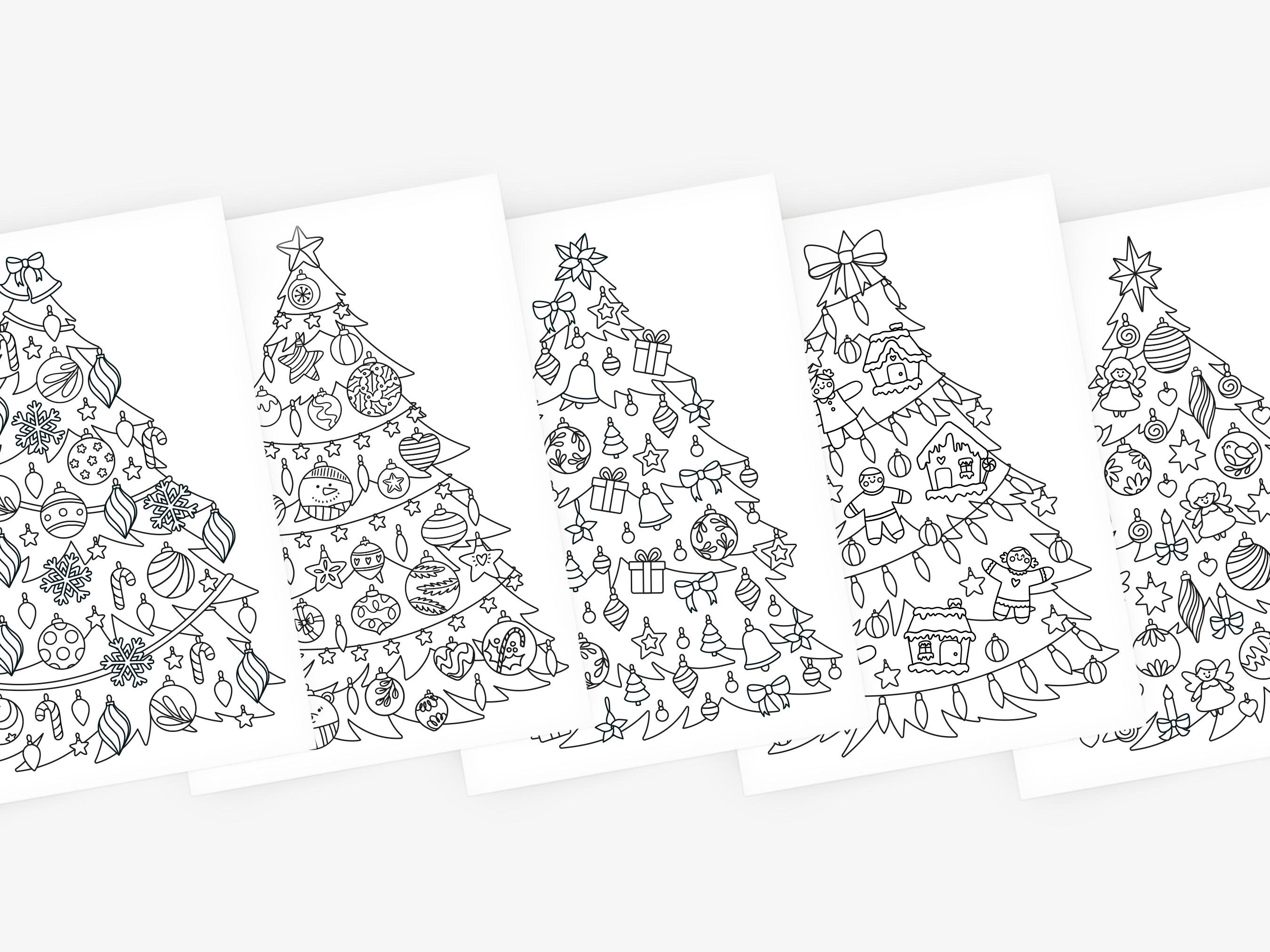Coloring Pages for Adults: holiday Trees, Printable PDF With 5 Pages