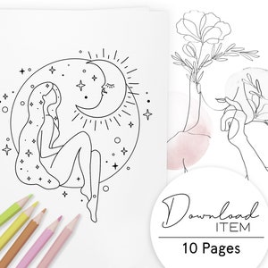 Boho Coloring Pages for Adults: Set 1, Printable PDF with 10 Pages, Minimalist Design with a Unique Aesthetic, Digital Coloring Book