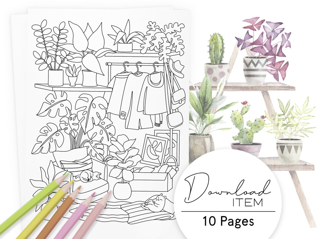 Plant Coloring Pages for Adults: "crazy Plant Lady" Set 4 of 5 ...