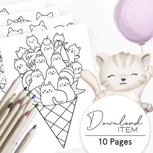 Lindas páginas para colorear de gatos para niños y adultos "Gatos tontos", libro para colorear en PDF para la relajación y la atención plena