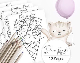 Cute Cat Coloring Pages for Kids and Adults "Silly Cats", PDF Coloring Book for Relaxation and Mindfulness