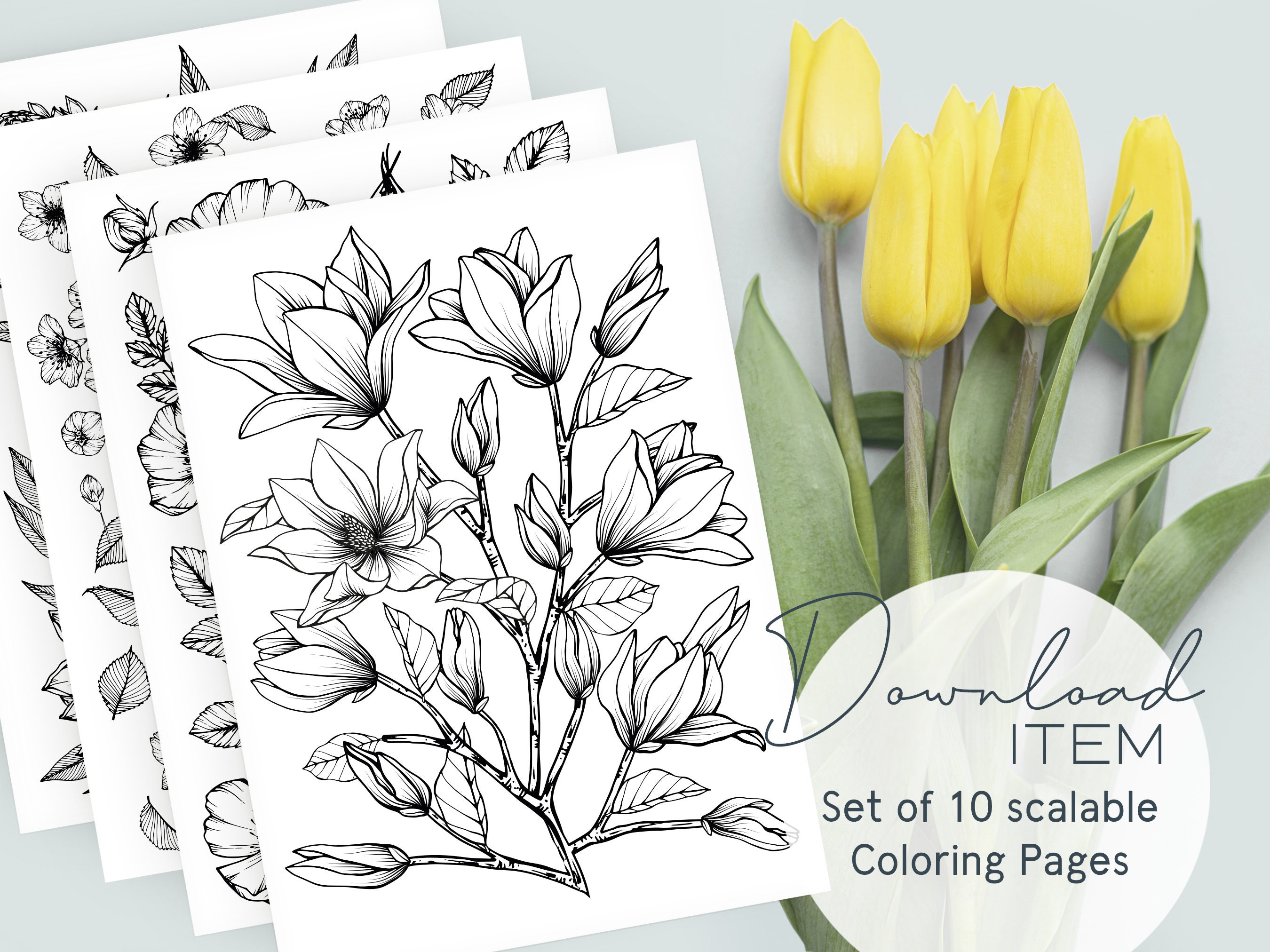 Floral Coloring Bookmarks set of 10, Printable Coloring Pages for Kids,  Teens, Adults, Instant Download PDF, Adult Coloring Pages 