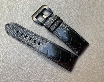 BLACK Genuine OSTRICH leather watch strap band, leather watch strap, handmade watch strap band, Custom Strap 26mm 24mm 22mm 20mm 18mm 16mm