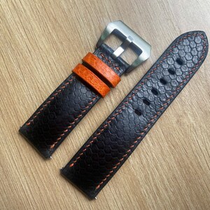 Black Python leather watch strap band, leather wrist watch band, handmade watch strap bracelet 26mm 24mm 22mm 21mm 20mm 19mm 18mm 16mm