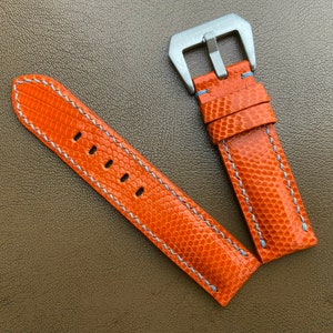 26 mm 24 mm 22 mm 21 mm 20 mm 19 mm 18 mm 16 mm Orange Lizard läderarmband, läderarmband, handgjort klockarmband