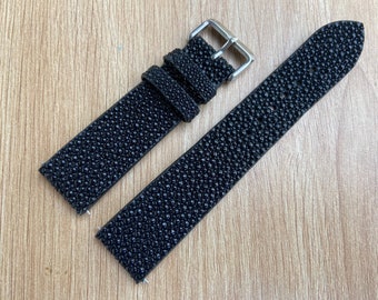 26mm 24mm 22mm 21mm 20mm 19mm 18mm 16mm Black Stingray leather watch strap band, leather wrist watch band, handmade watch strap bracelet