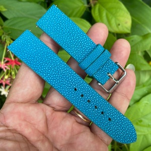 Blue Genuine Stingray leather watch strap band, leather watch strap, handmade watch strap band, Custom Strap