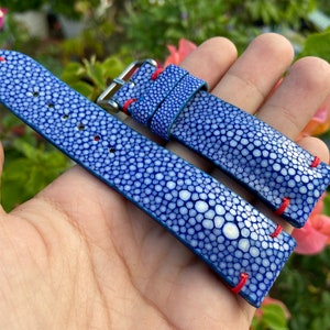 Blue Genuine Stingray leather watch strap band, leather watch strap, handmade watch strap band