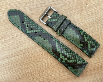 26mm 24mm 22mm 21mm 20mm 19mm 18mm 16mm Bande de bracelet de montre en cuir Python vert, bande de montre-bracelet en cuir, bracelet de montre fait à la main