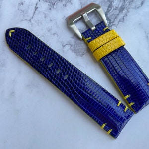 Navy Blue Genuine Lizard Leather Watch Strap Band, Leather Watch Strap, Handmade Watch Strap Band, Custom Strap