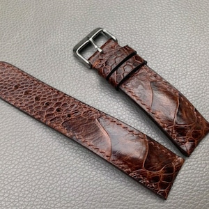 Mörkbrunt klockarmband i strutsläder, handgjort klockarmband som matchar alla klockor, anpassat klockarmband 26 24 22 20 18 16 14 mm