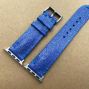 Blue Genuine Stingray leather Watch straps band for Apple Watch connector adapter 38mm 40mm 41mm 42mm 44mm
