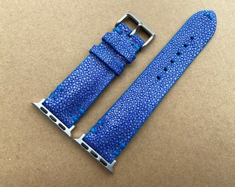 Blue Genuine Stingray leather Watch straps band for Apple Watch connector adapter 38mm 40mm 41mm 42mm 44mm
