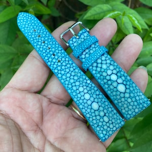 Blue Genuine Stingray leather watch strap band, leather watch strap, handmade watch strap band, Custom Strap 26mm 24mm 22mm 20m 18mm