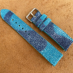 Blue Genuine Stingray leather watch strap band, leather watch strap, handmade watch strap band, Custom Strap
