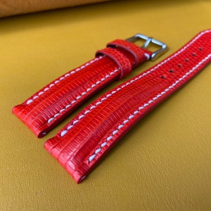 26mm 24mm 22mm 21mm 20mm 19mm 18mm 16mm Red Lizard leather watch strap band, leather wrist watch band, handmade watch strap bracelet