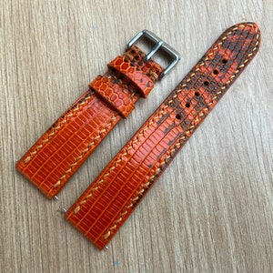 26 mm 24 mm 22 mm 21 mm 20 mm 19 mm 18 mm 16 mm Orange Lizard läderarmband, läderarmband, handgjort klockarmband
