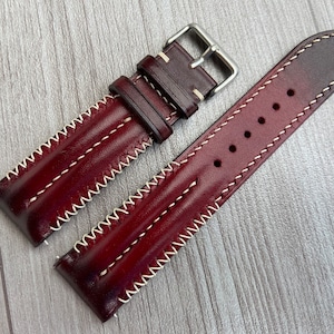 26mm 24mm 22mm 21mm 20mm 19mm 18mm 16mm Dark Red Cow Veg leather watch strap band, leather wrist watch band, handmade watch strap bracelet