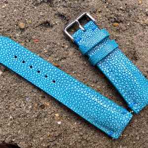 Blue Genuine Stingray leather watch strap band, leather watch strap, handmade watch strap band