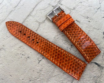 Orange Genuine Snake Leather Watch Strap Band, Leather Watch Strap, Handmade Watch Strap Band, Custom Strap