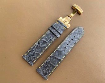 Gray Leg Ostrich leather watch strap band, Handmade Watch Strap Band Match All Watches, Custom Watch Strap Band 26mm 24mm 22mm 20mm 18mm